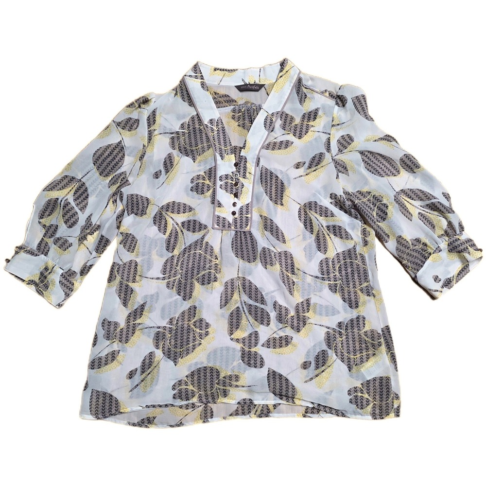 Marks & Spencer Portfolio Blouse Women's Size L (UK 16) White Yellow Floral